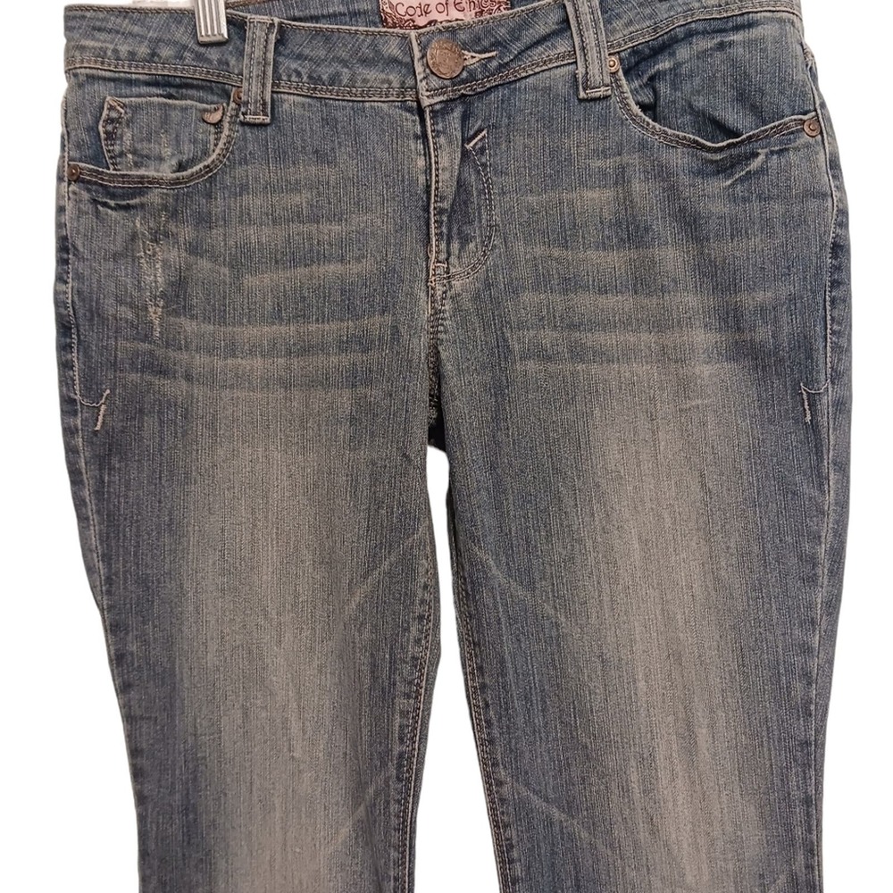 Y2K Flared Jeans Bell Flare Acid Wash Medium Blue Boho Bohemian Festival Vntg 7 - Picture 6 of 14